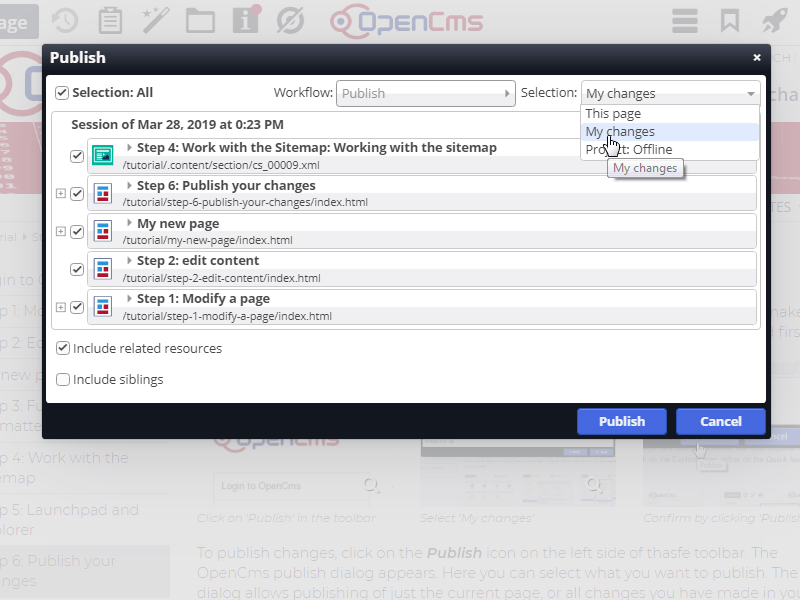 Select 'My changes' (c) CC BY-NC-SA / Alkacon Software - http://alkacon.com Select 'My changes'
